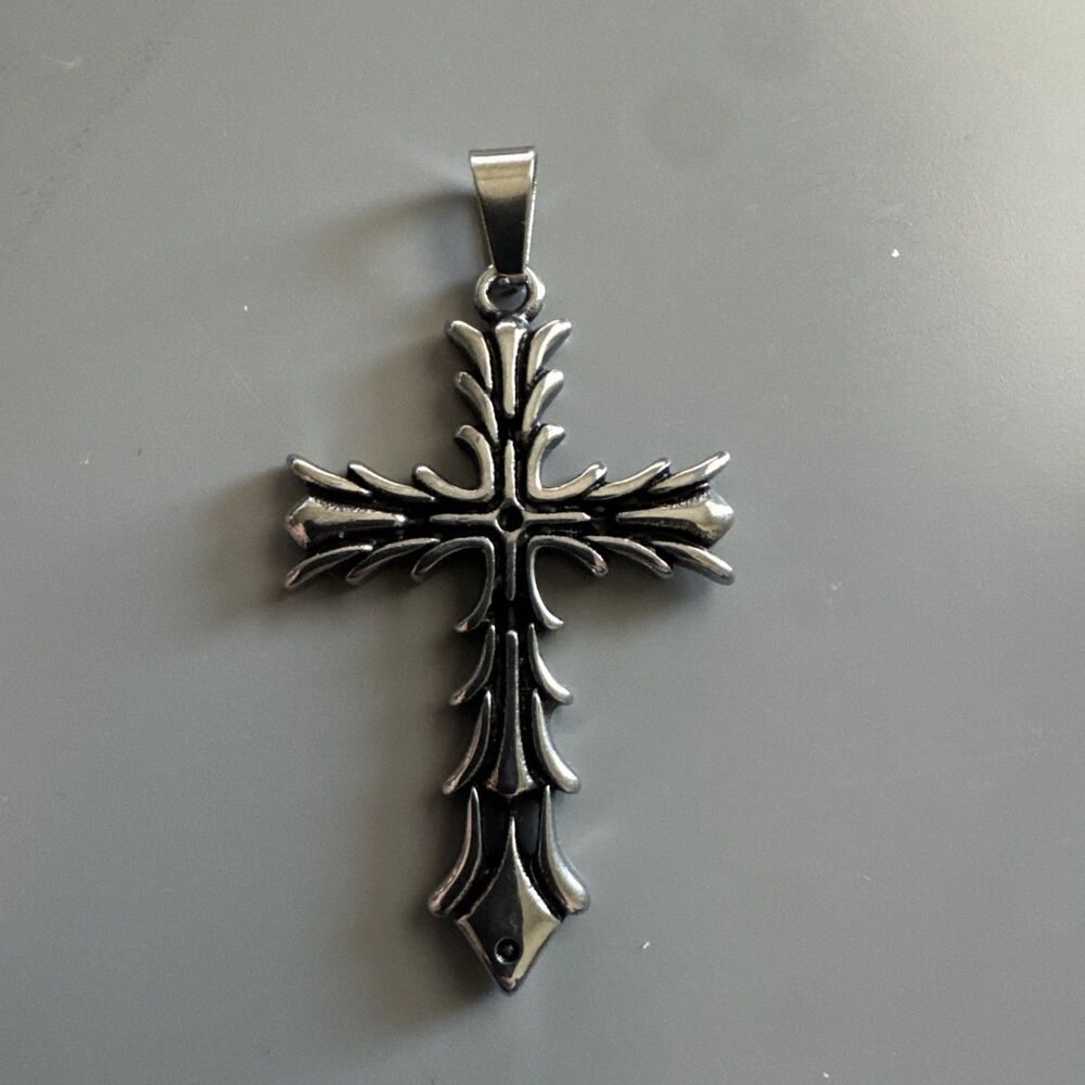 Stainless Steel Cross Pendant 24” Chain Viking Vintage Unisex Trendy Necklace